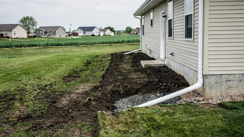Sump pump discharge line and yard drainage near Des Moines, IA