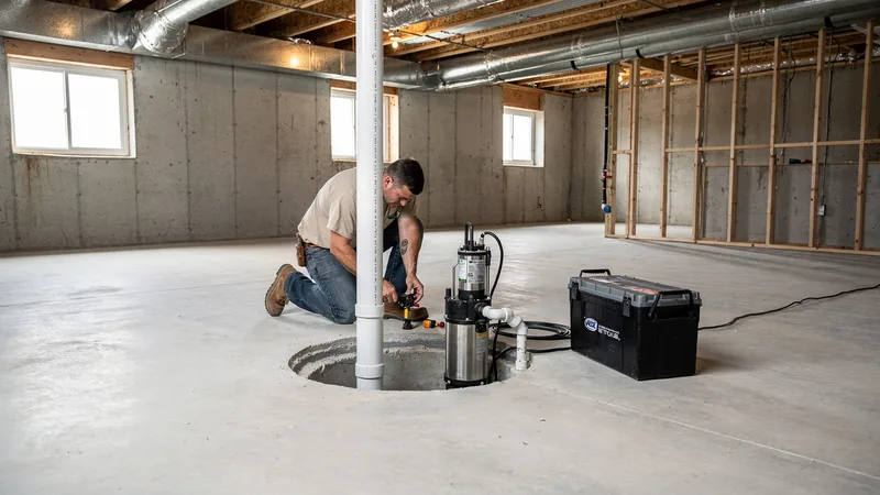 Battery backup sump pump installed in a Norwalk, IA basement